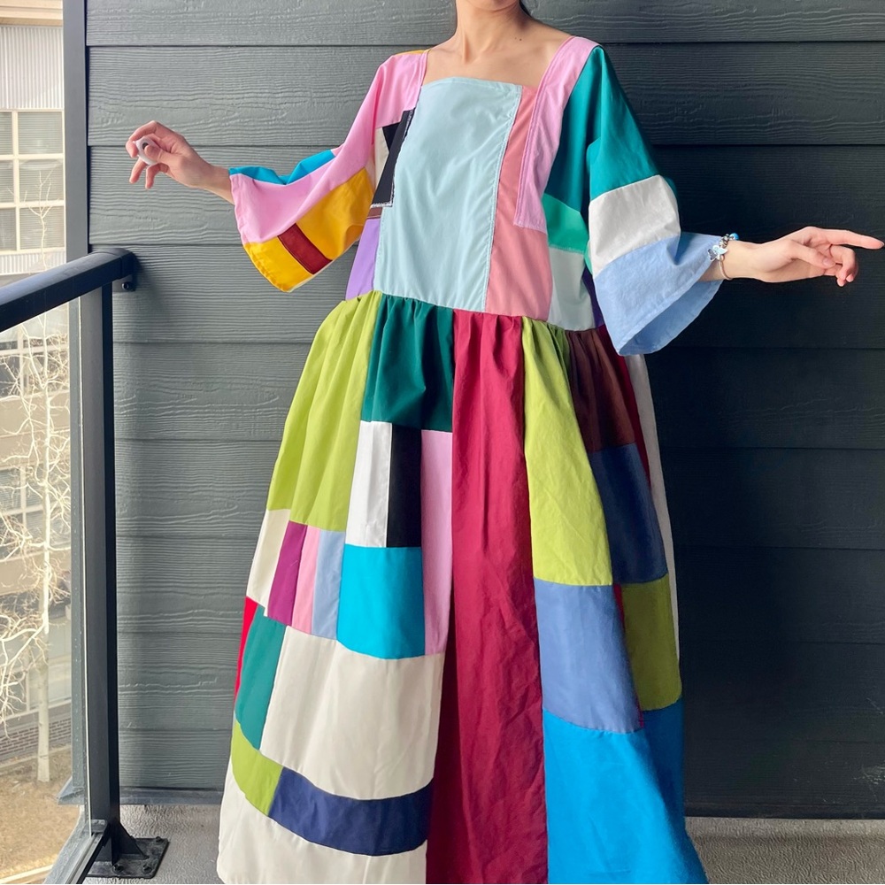 Handmade Quilted Patchwork Colorblock Dress SKU 03076